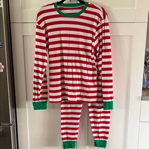 Striped Red and White womens Pajamas with Green Accents